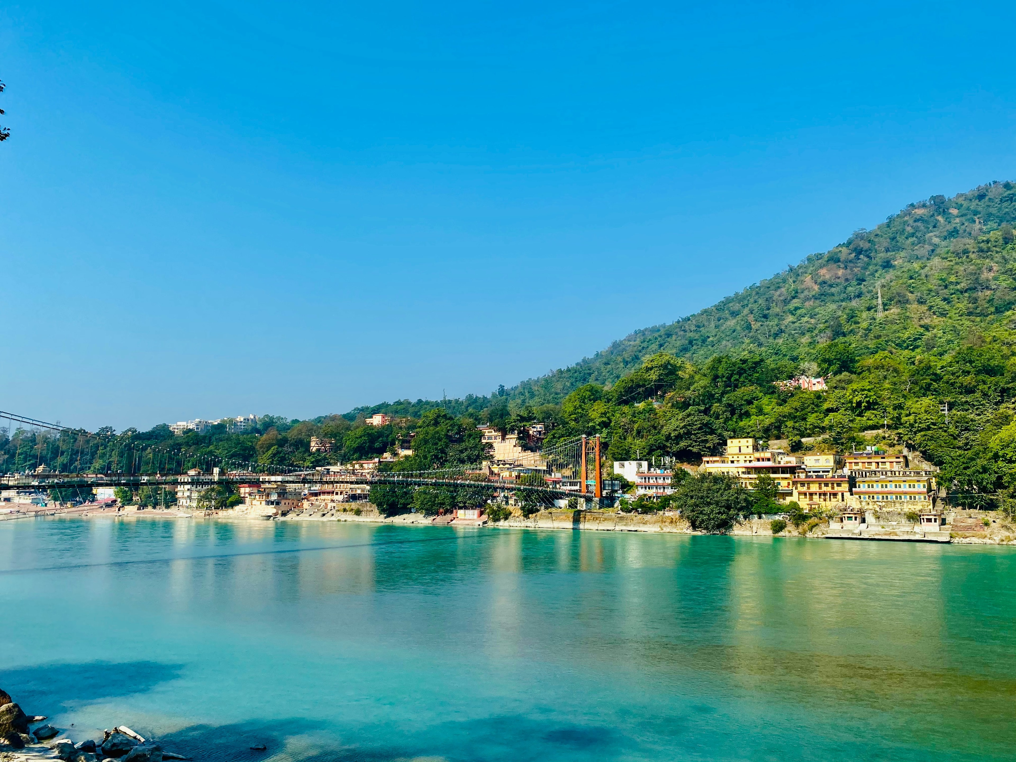 Ganges river and Ram Jhula bridge